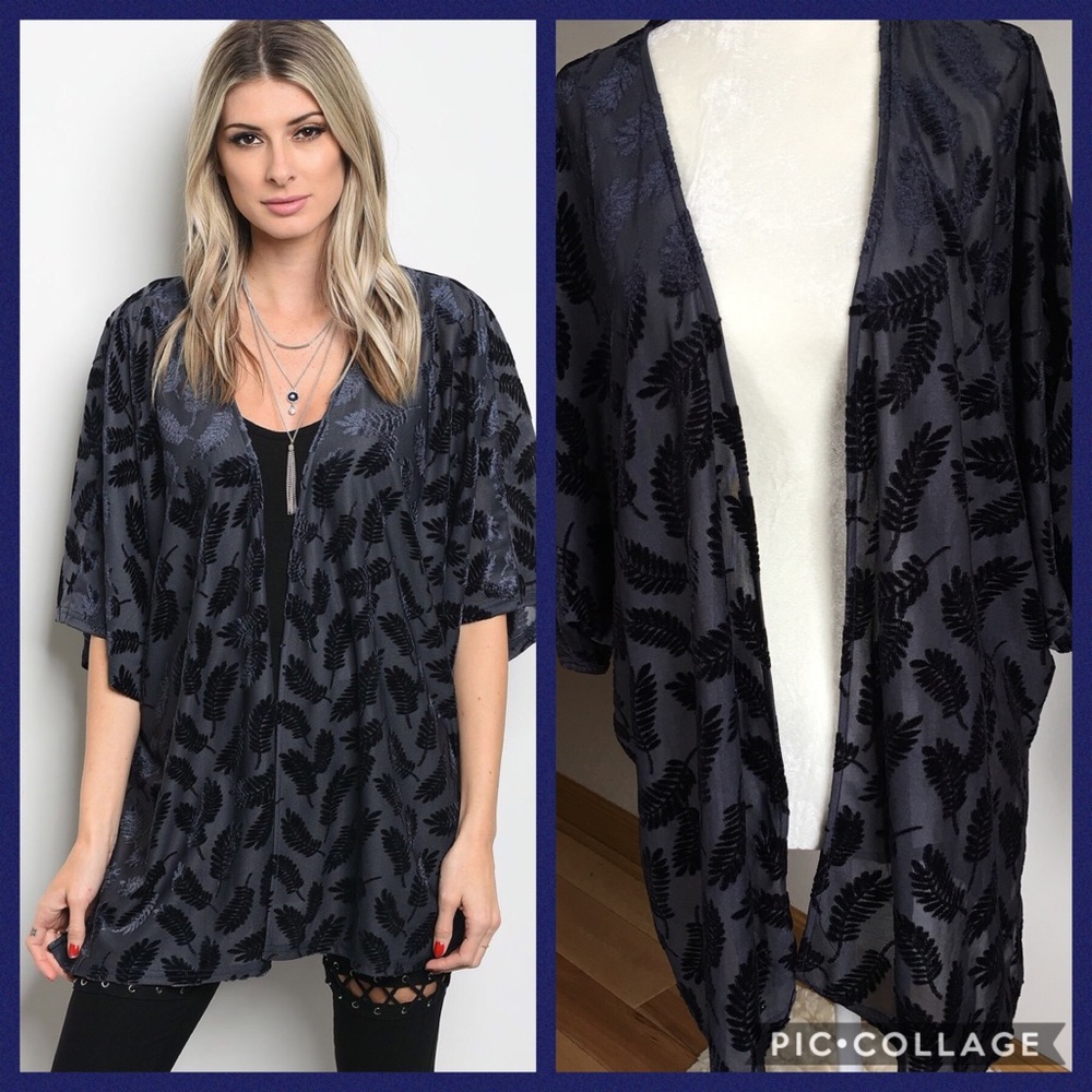 Open Front Palm Branch Light Vacation Kimono